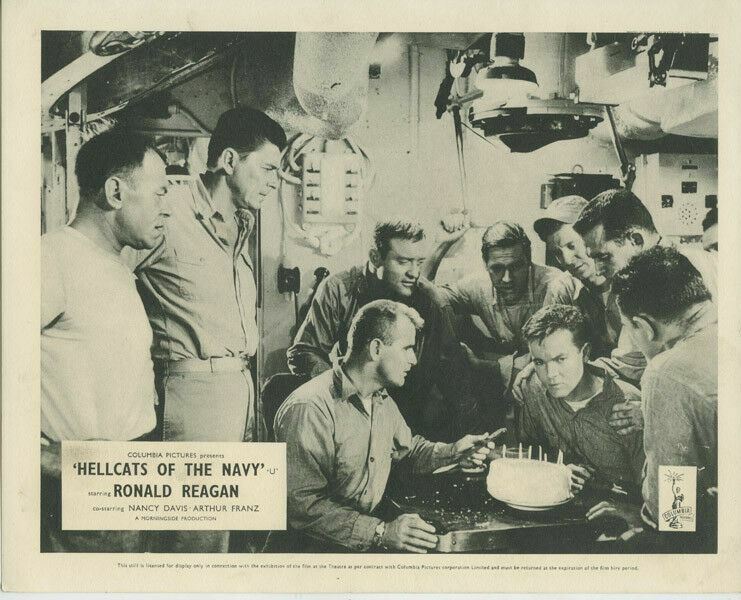 Hellcats of the Navy original 8×10 lobby card Ronald Reagan and men in Starfish