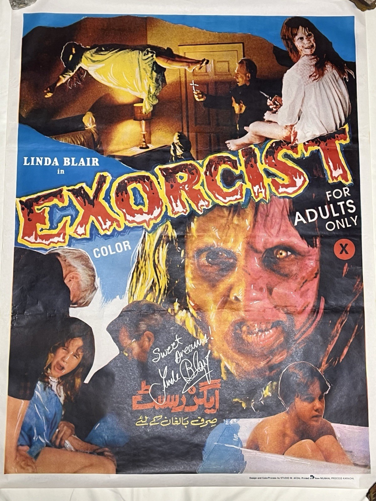 Exorcist Movie Poster SIGNED BY LINDA BLAIR 40”x30” Original Vintage