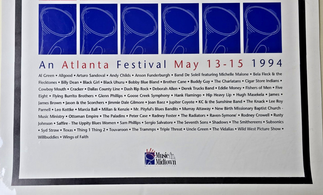 1994 Music Midtown Poster Atlanta First Annual Festival Al Green Buddy Guy RARE