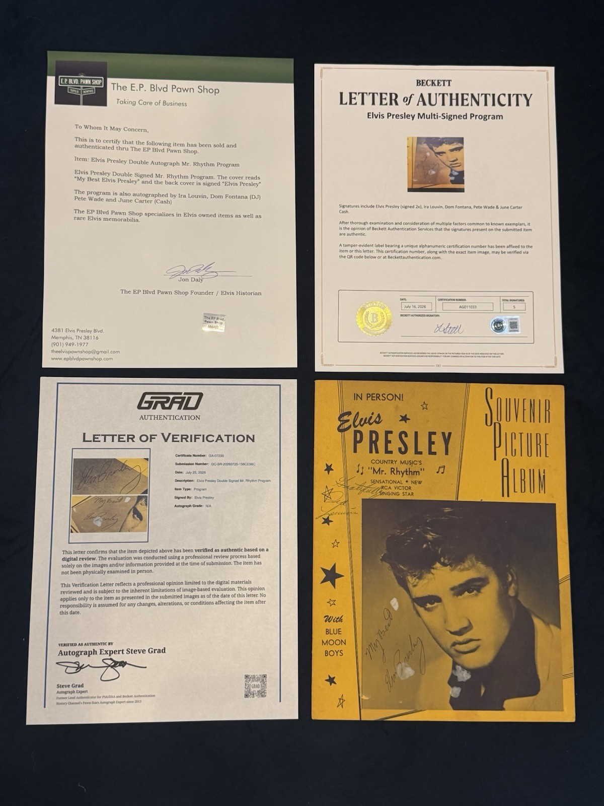 MEGA Rare Elvis Presley Double Autograph Mr. Rhythm Program / 3 COA / Memphis