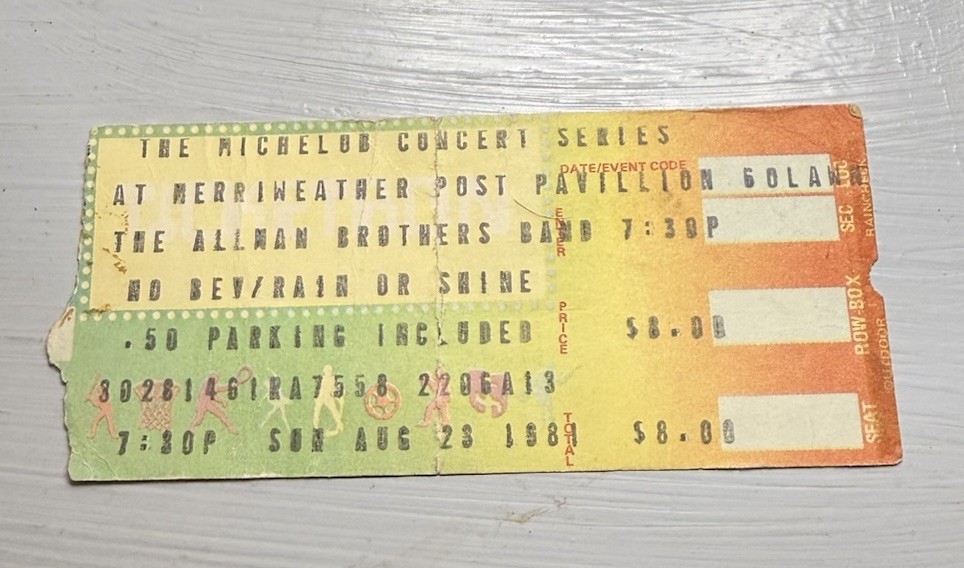 ALLMAN BROTHERS/GARY U.S. BONDS RARE CONCERT TICKET STUB COLUMBIA, MD 08/23/1981
