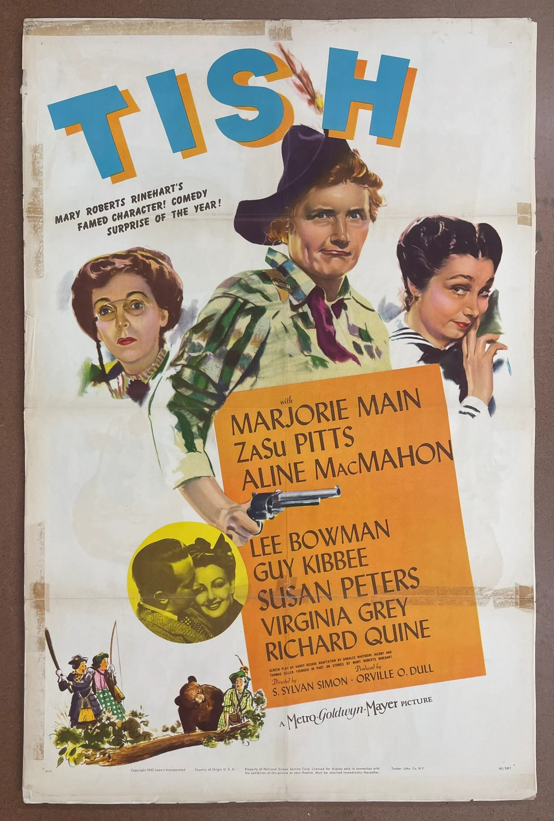 Tish 1942 Original US One Sheet Folded Marjorie Main ZaSu Pitts Comedy Poster