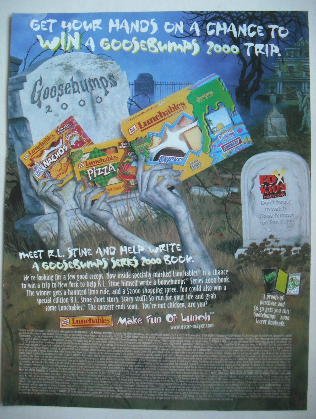 Goosebumps Lunchables Print Ad 1998 Secret Booksafe TV Kids 90s Lunch Food