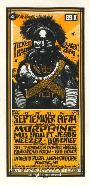 1994 Morphine, Weezer, & 311 Pontiac Concert Handbill by Mark Arminski (MA-007)