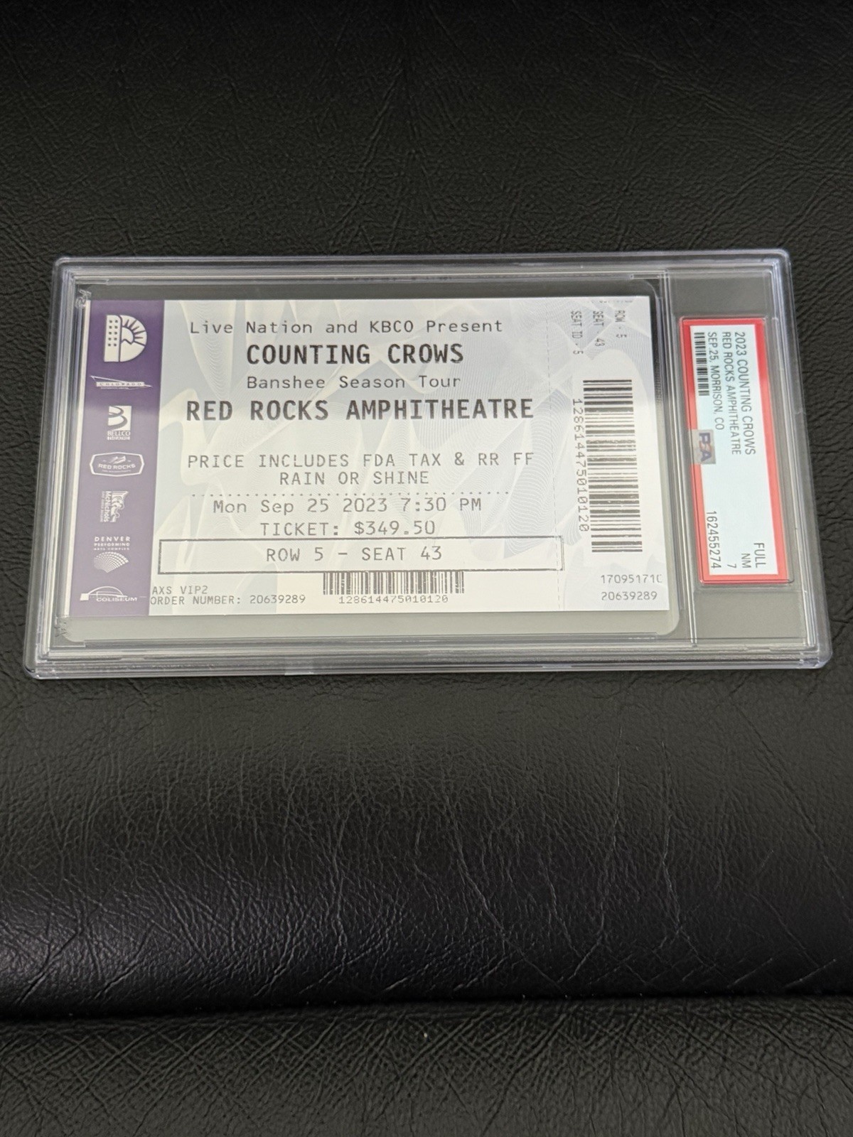 2023 Counting Crows Red Rocks PSA 7 Graded Ticket Stub