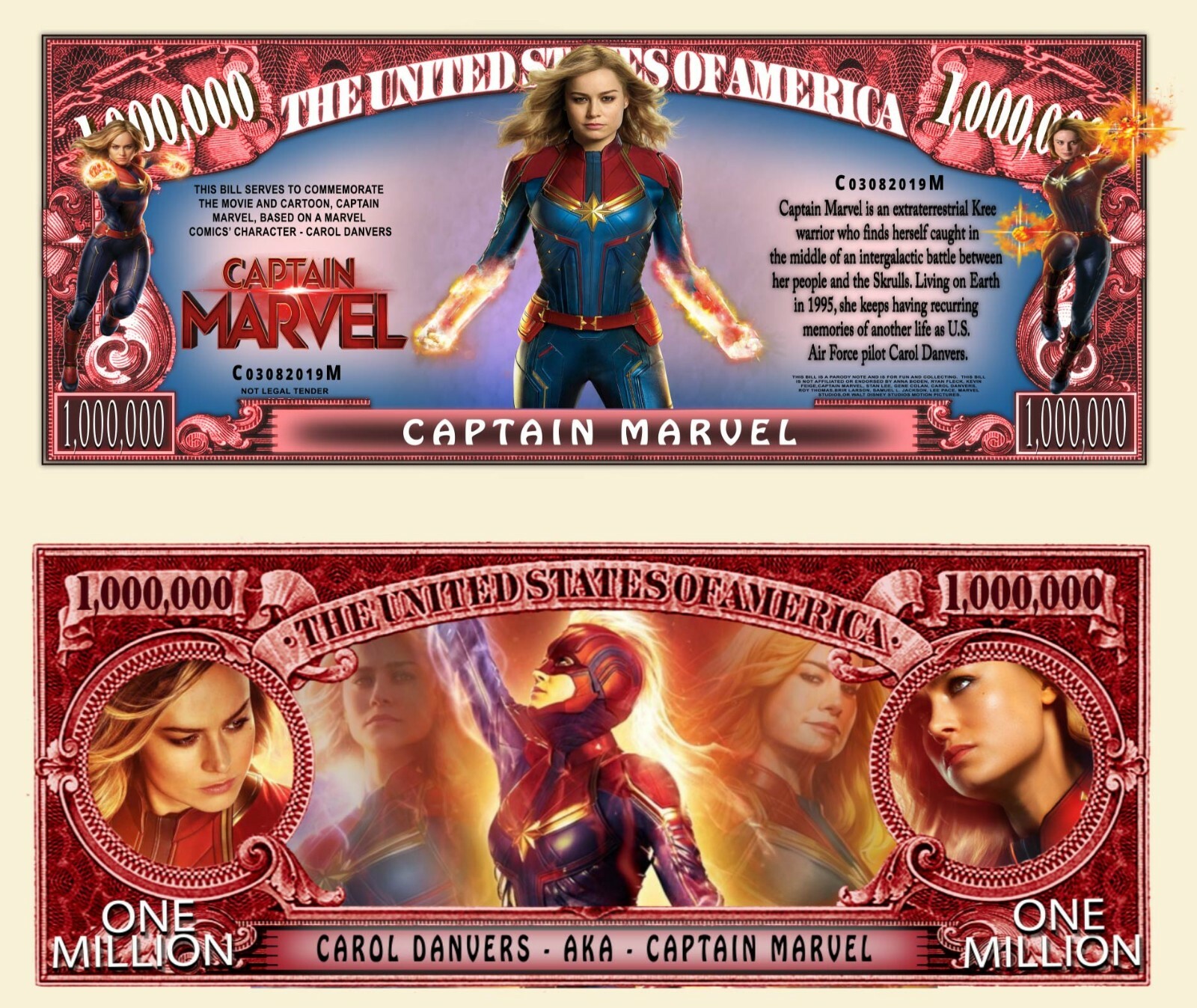 Captain Marvel Million Dollar US Ticket! Carol Danvers Avengers Super Heroes 2