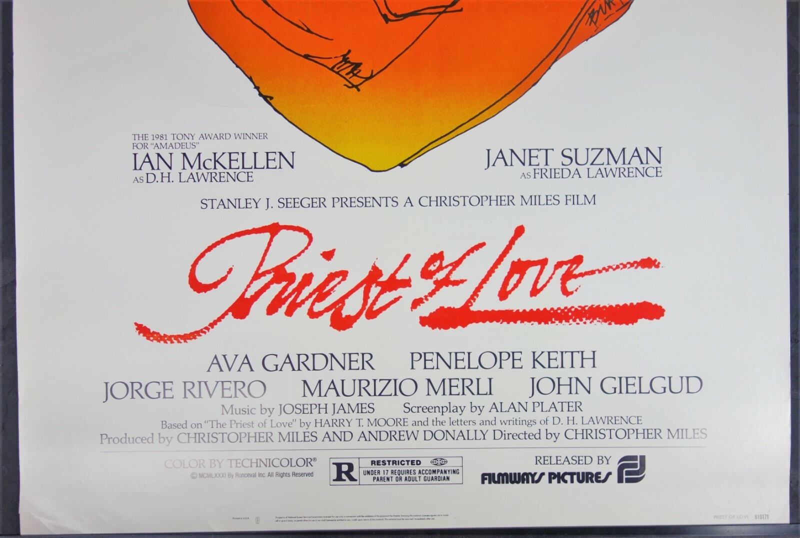 1981 Priest of Love XL Movie Film Poster 40×60 Ian McKellen Ava Gardner