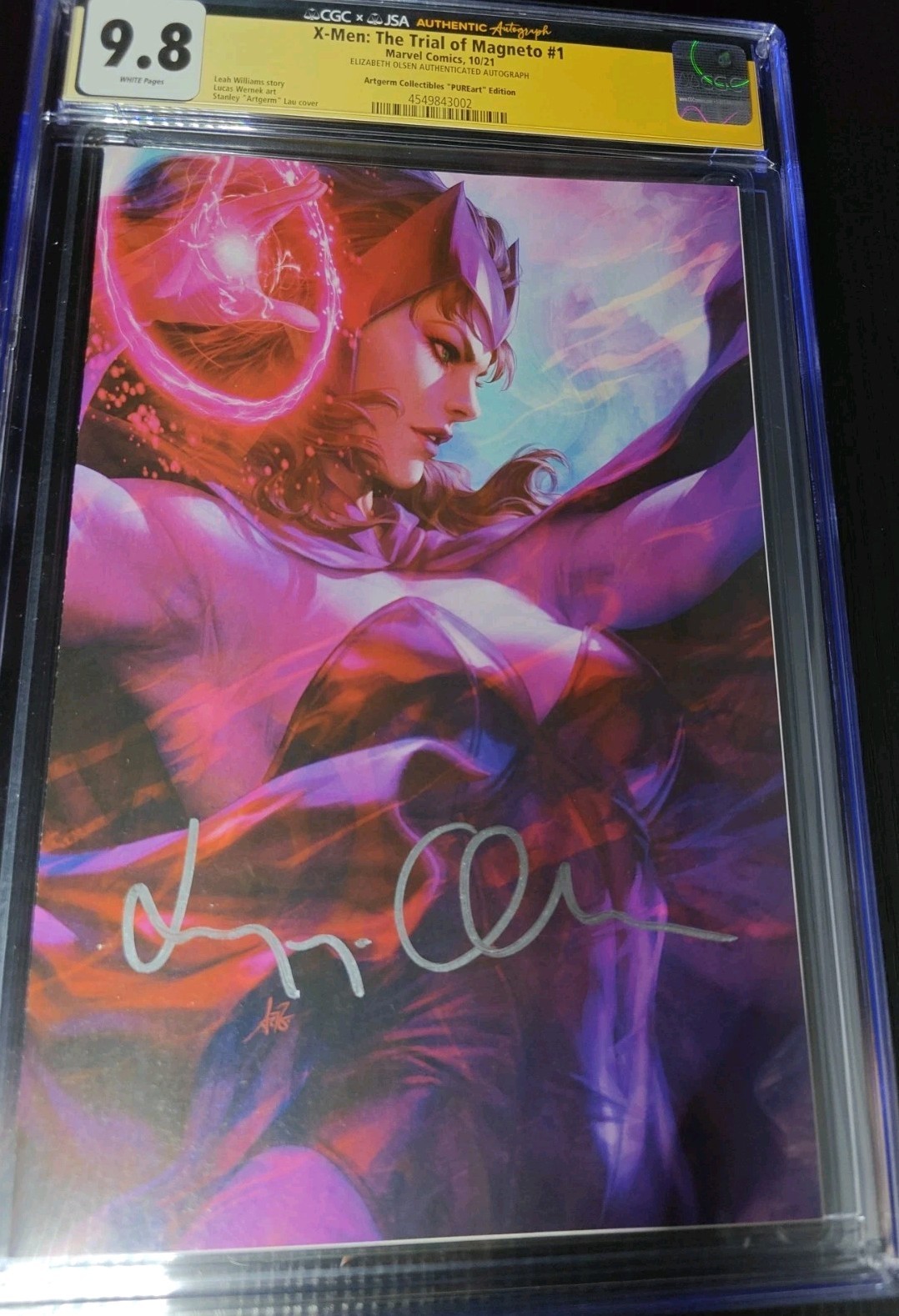 CGC SS 9.8 x-men: The Trial Of Magneto #1 Artgerm Virgin Signed Elizabeth Olsen