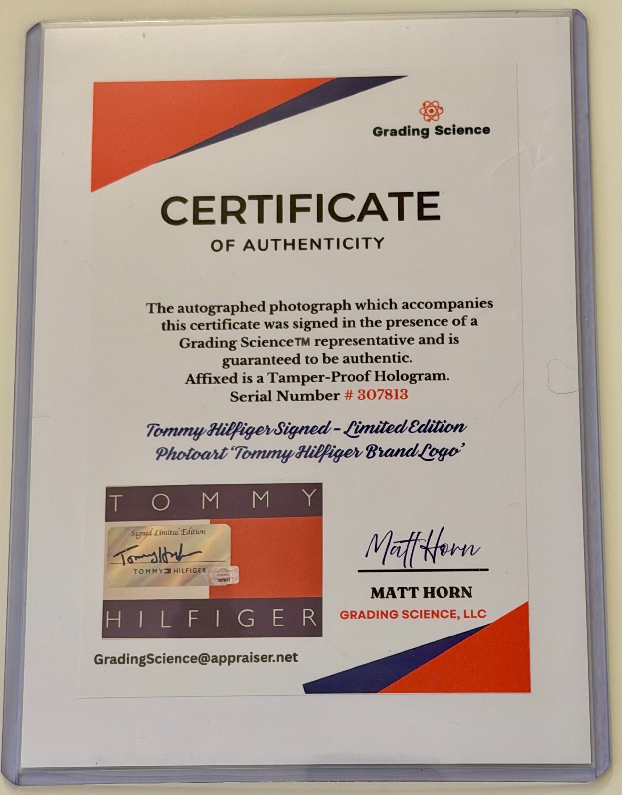 TOMMY HILFIGER SIGNED LIMITED EDITION AUTO 5×7 AMERICAN FASHION ICON LOGO w/COA