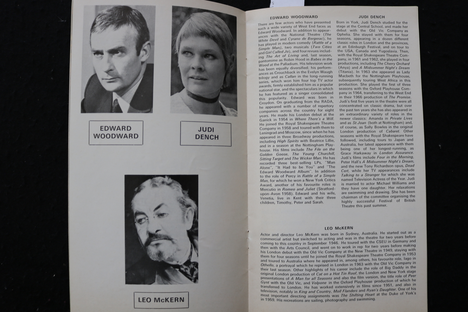 1973 THE WOLF PROGRAM – APOLLO THEATRE – JUDI DENCH – LEO MCKERN – K 2378
