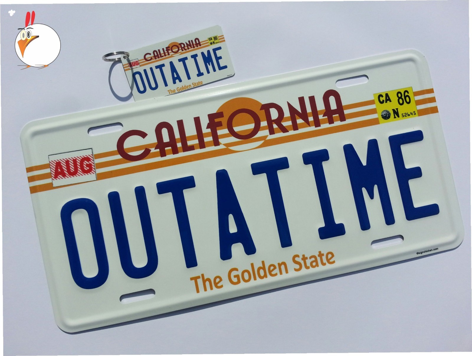 Back to the Future / Delorean / OUTATIME *EMBOSSED* license plate with KEY CHAIN