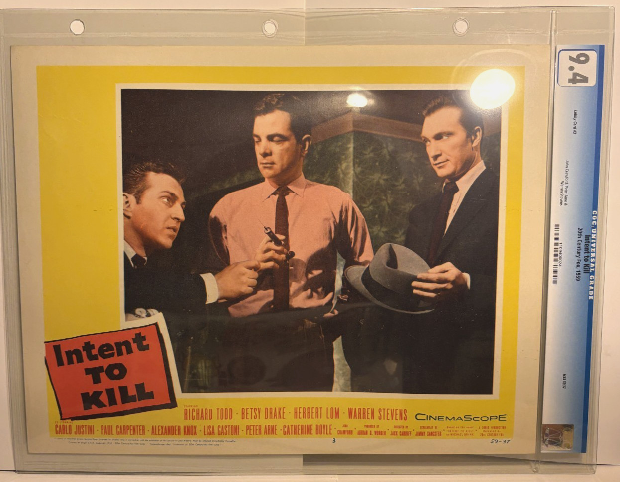 Intent To Kill Lobby Cards Complete Set of 8 (1959) GRADED
