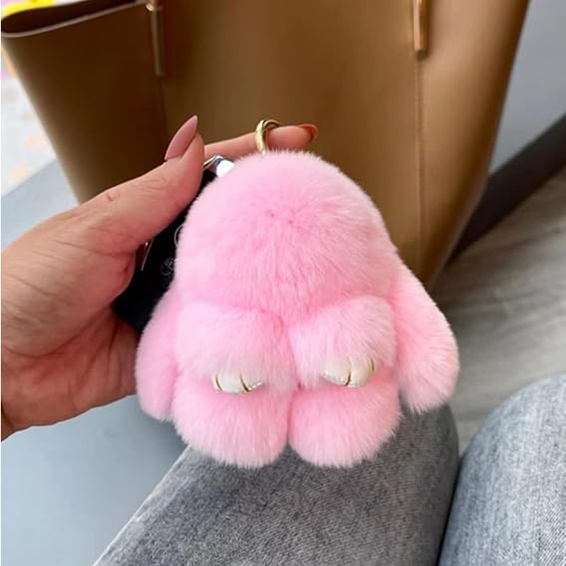 Soft Bunny PomPom,Cute Plush Rabbit Keychain, Ideal For Bags, Keys, Car Mirrors