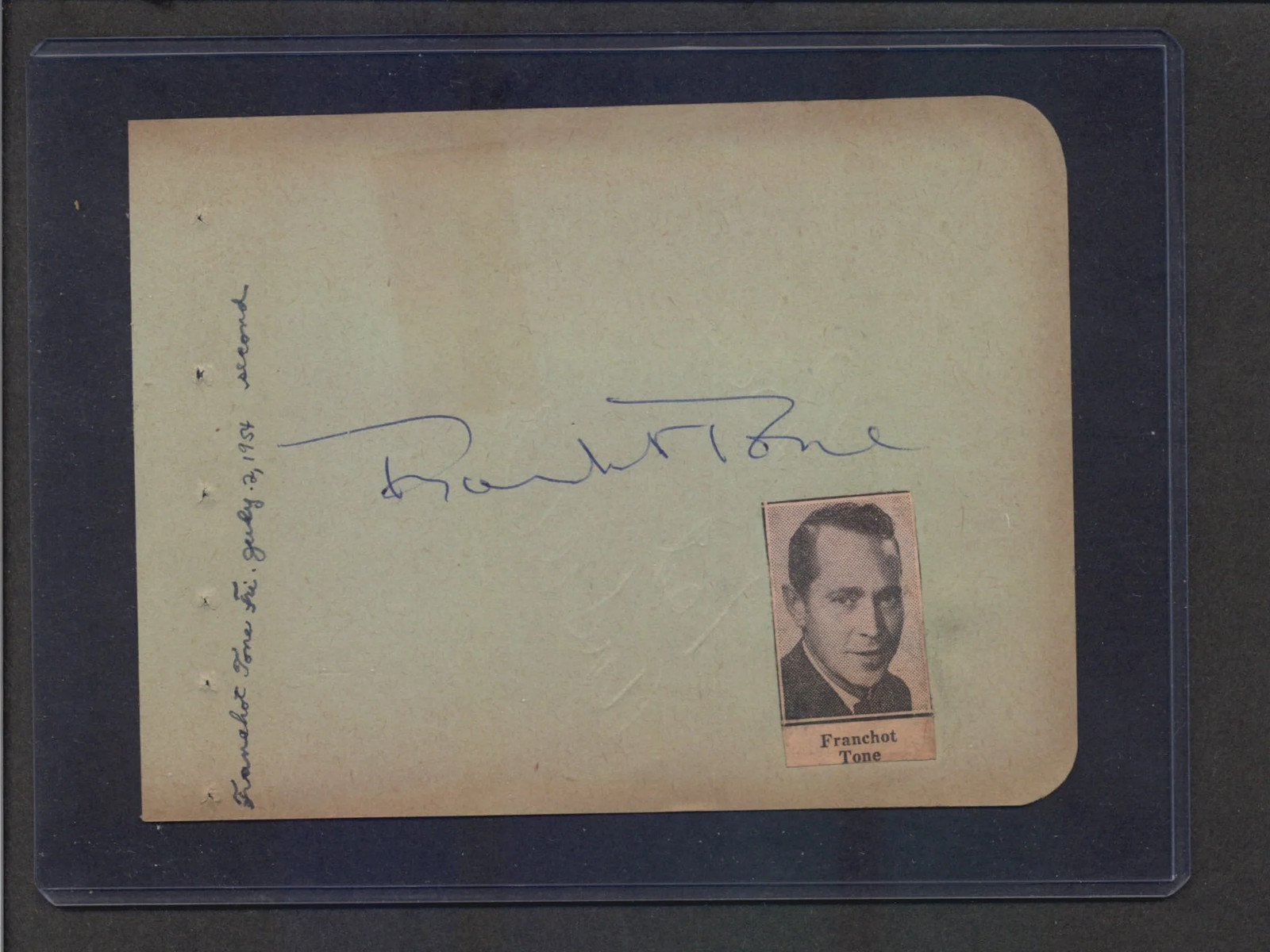 Franchot Tone – Duel Signed Autograph Book Page – Tod Andrews on Reverse Side***
