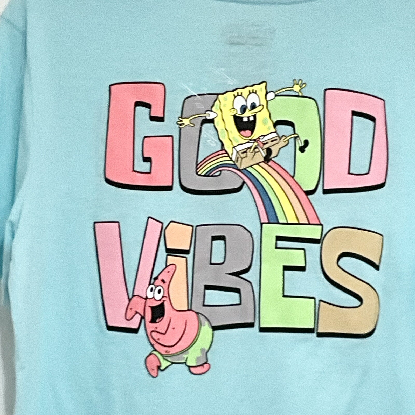 SPONGEBOB SQUAREPANTS BFF Good Vibes Boy’s Graphic T-Shirt Blue Size L 12/14
