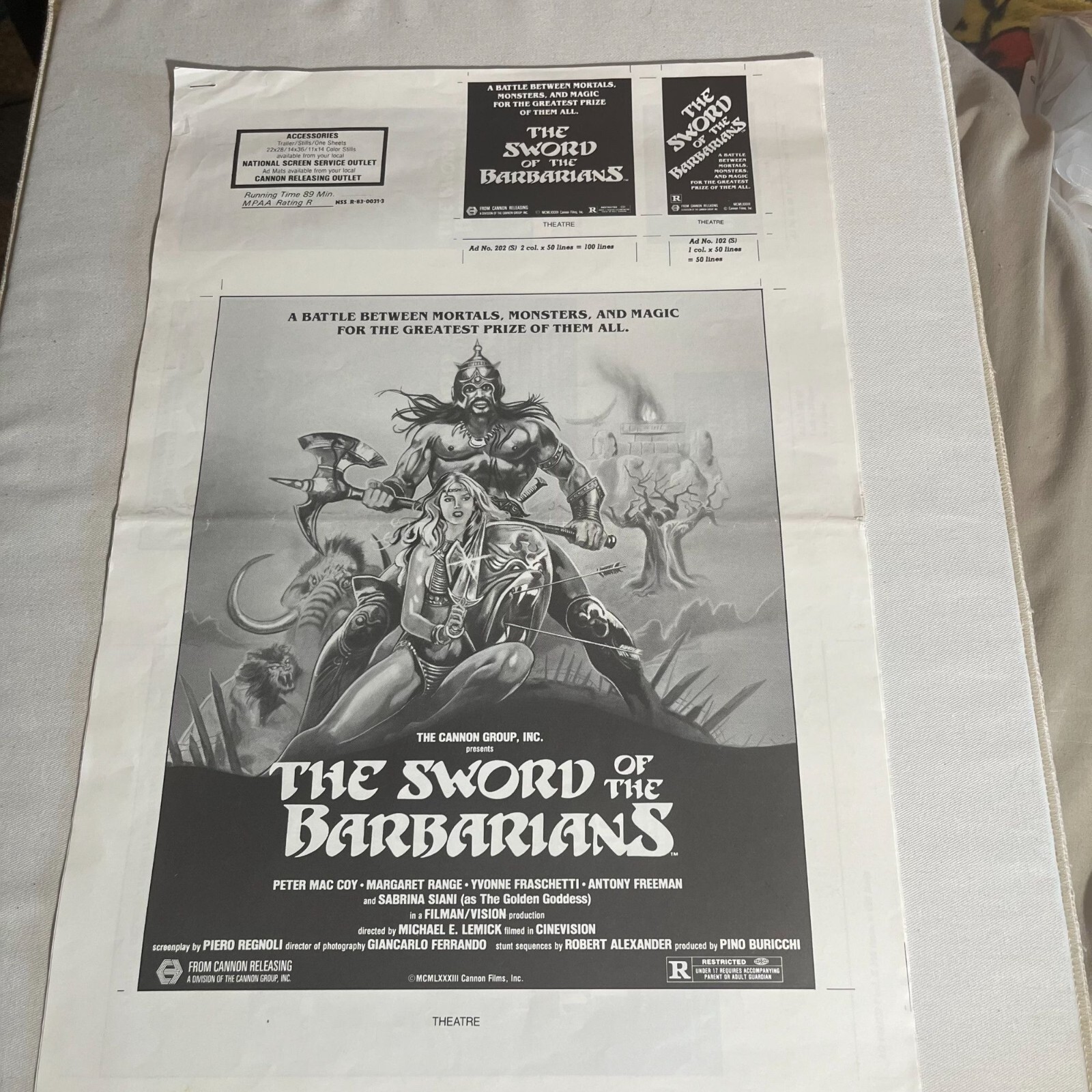 Vintage 1983 “The Sword Of The Barbarians” Movie Ad Proofs 6 Pages 12.5″ x 19″
