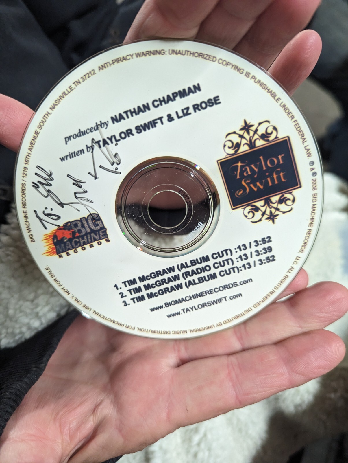 taylor swift signed “Tim McGraw” demo CD