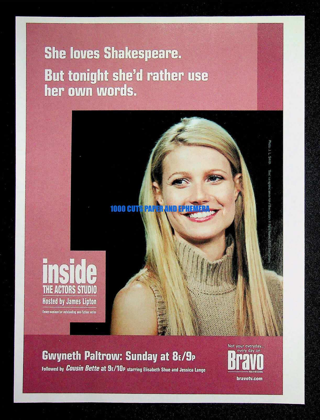 Gwyneth Paltrow Bravo TV Channel 2001 Trade Print Magazine Ad Poster ADVERT