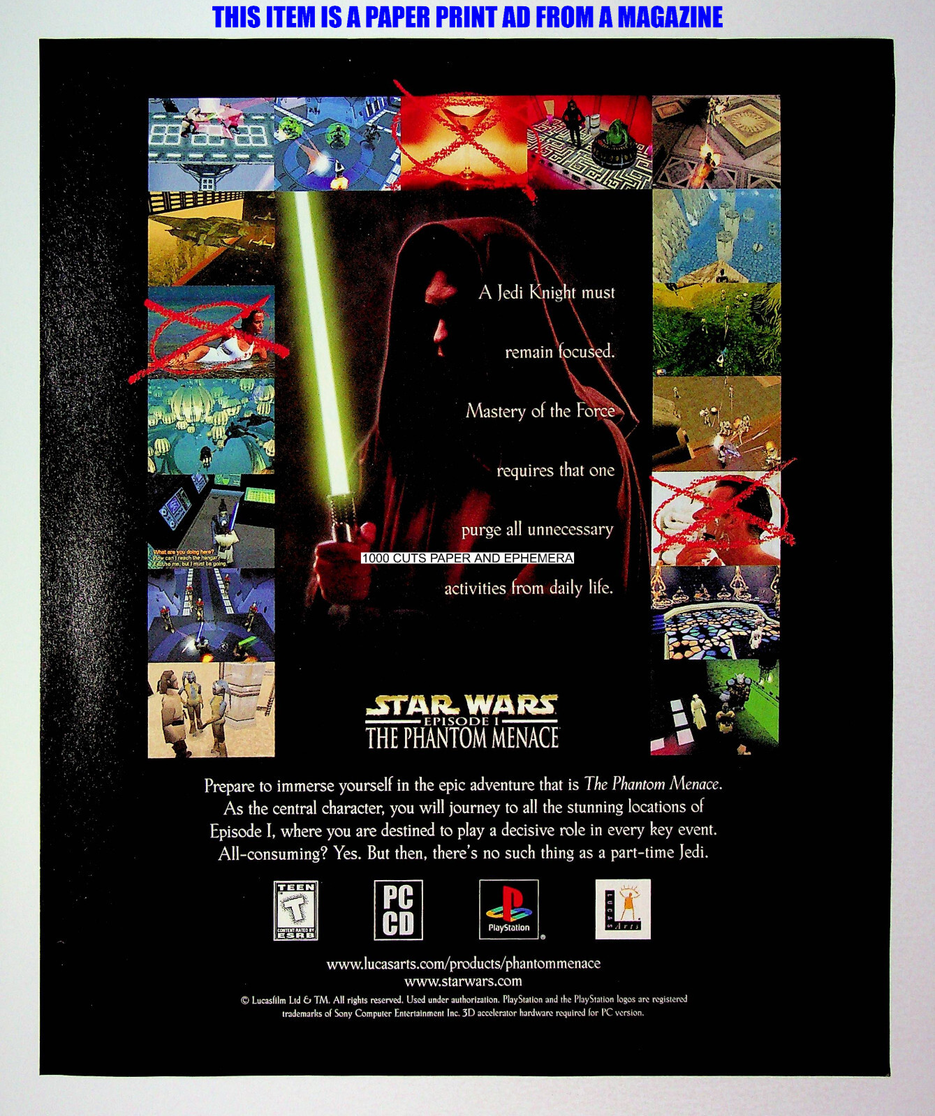 Star Wars the Phantom Menace Lucasarts 1999 Print Magazine Ad Poster ADVERT