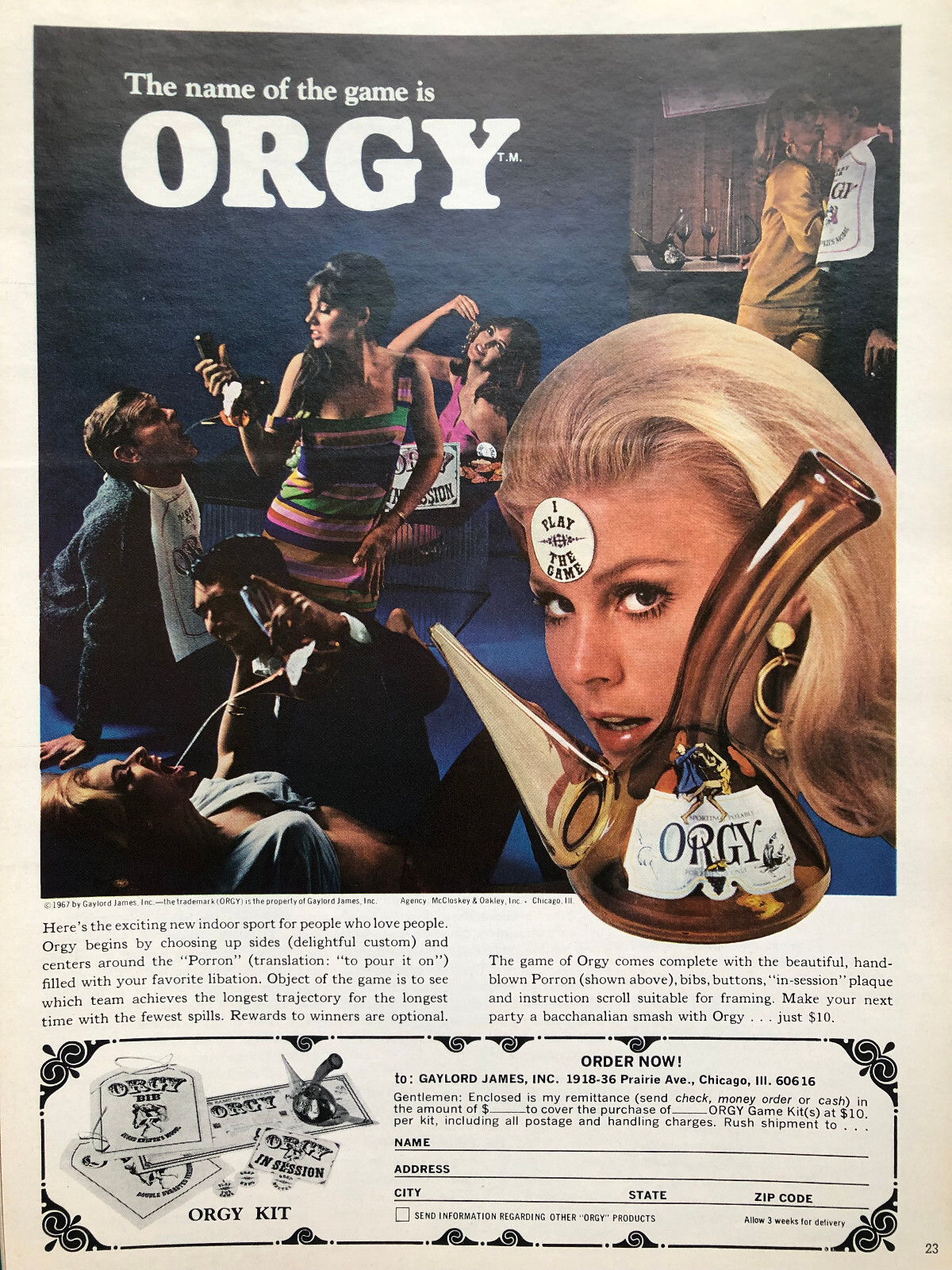 Vintage 1968 orgy board game original color ad LI122
