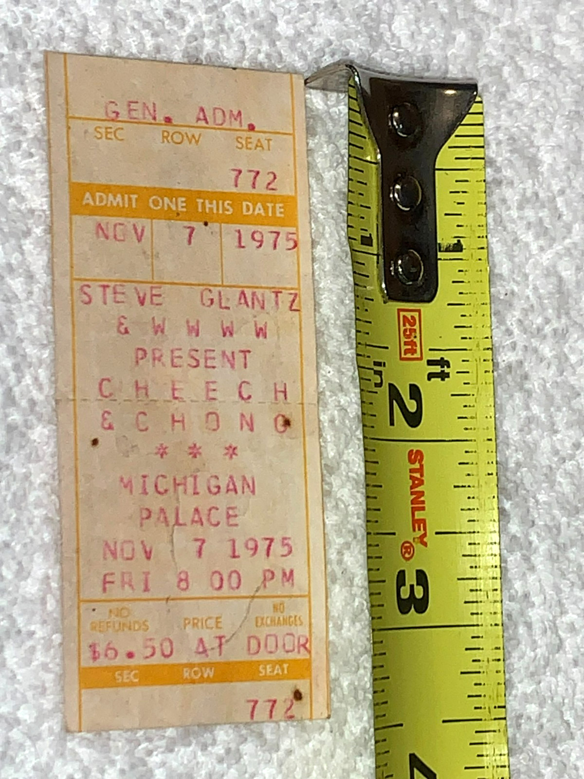 CHEECH & CHONG 1975 Ticket Michigan Concert Palace Detroit Stand Up Comedy USA