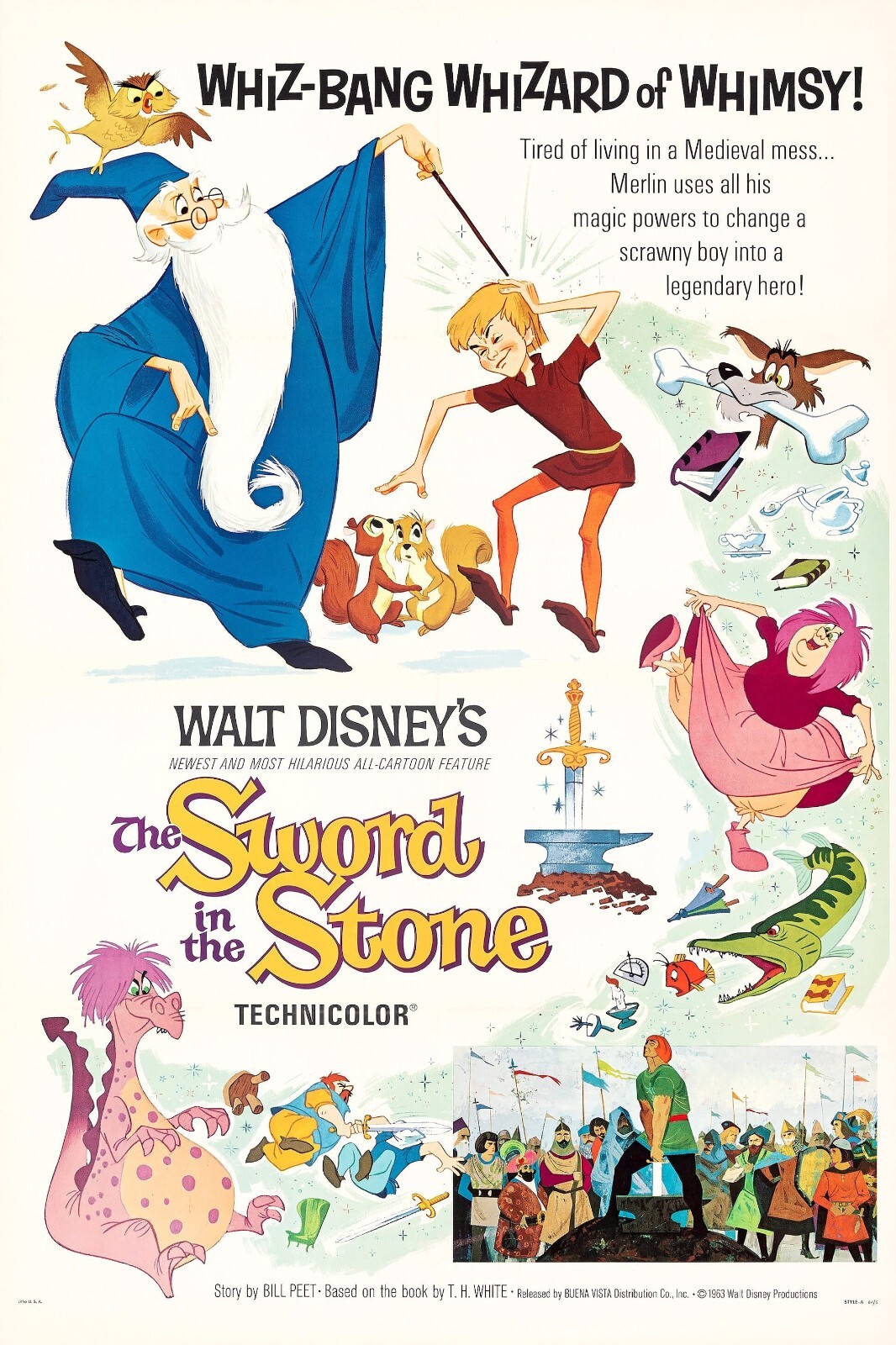 1963 Walt Disney The Sword In The Stone Movie Poster 11X17 King Arthur ⚔🍿🎬