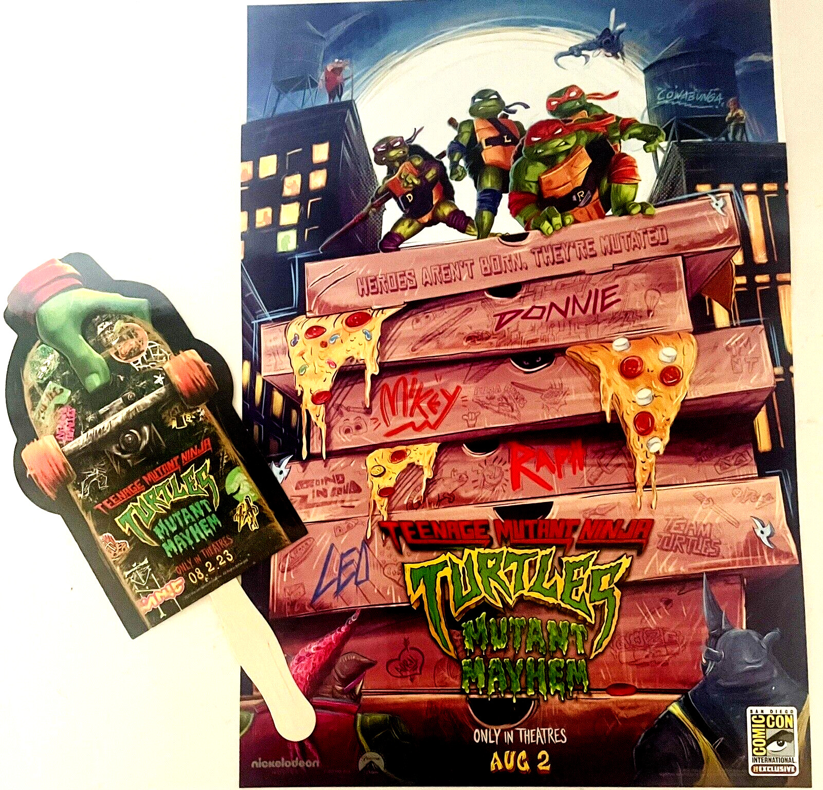SDCC 2023 Con Exclusive Teenage Mutant Ninja Turtles Set Poster + Fan TMNT 13X9