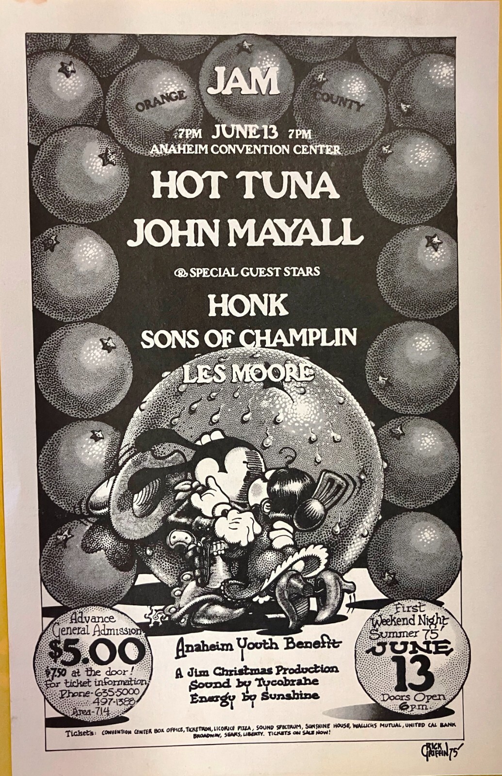 Original Rock Concert Handbill–Orange County Jam 06/13/75 – Artist Rick Griffin