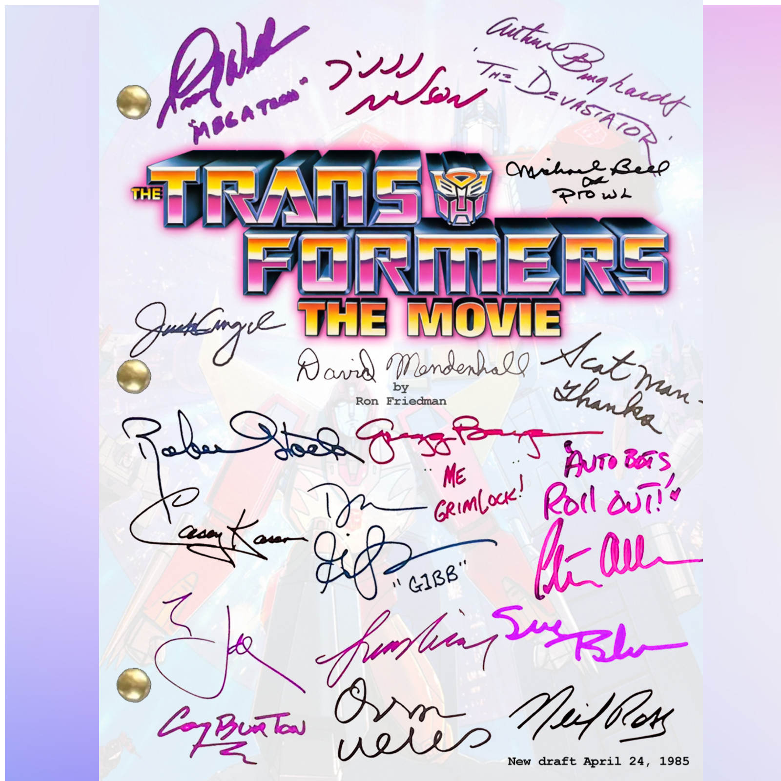 The Transformers, The Movie Script Cast-Signed, Full Script Autograph Reprints