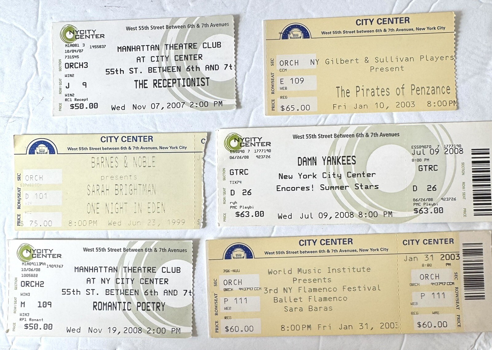 Off-Broadway Tickets Stubs NY City Center Set Of 6 Various Shows