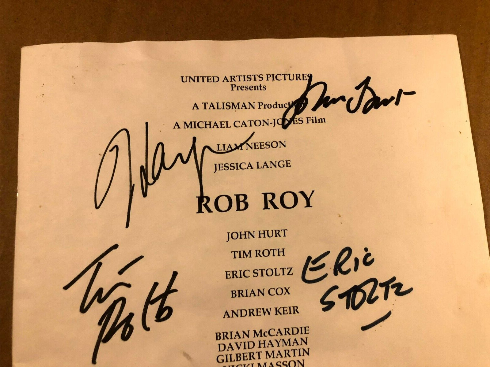 Rob Roy Rare Autographed Program ’95 Liam Neeson Stoltz John Hurt Tim Roth Lange