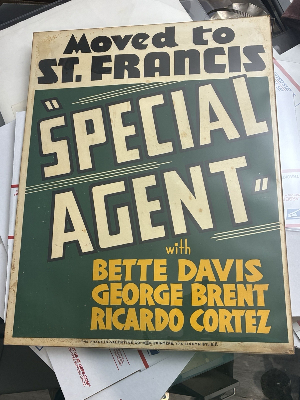 RARE 1935 Bette Davis Special Agent Theater Display Board St Francis SF