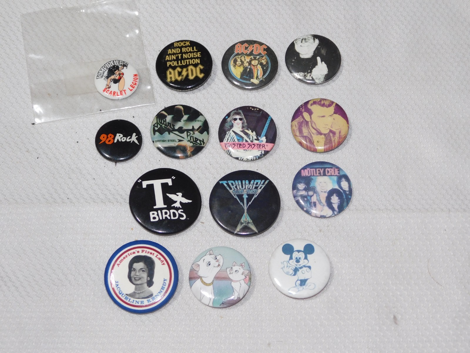 Vtg Rock Bands Music Shows Pins 70s 80s Pinback Buttons AC/DC DISNEY LOT 14