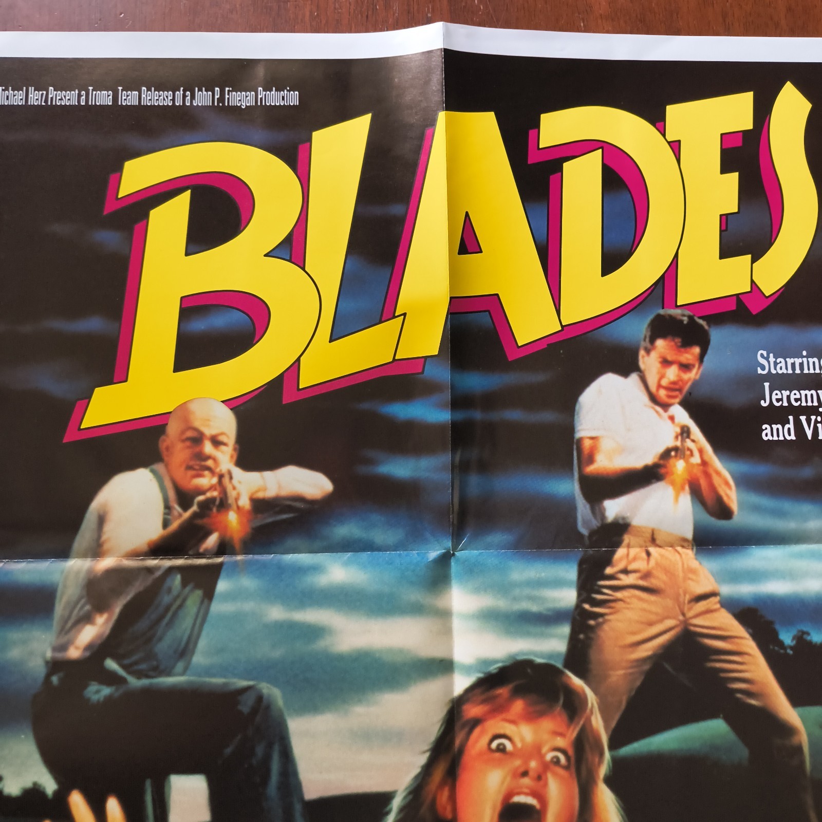 Blades 1990 Folded Video Store Promo Poster 27×20 Troma Lloyd Kaufman Horror