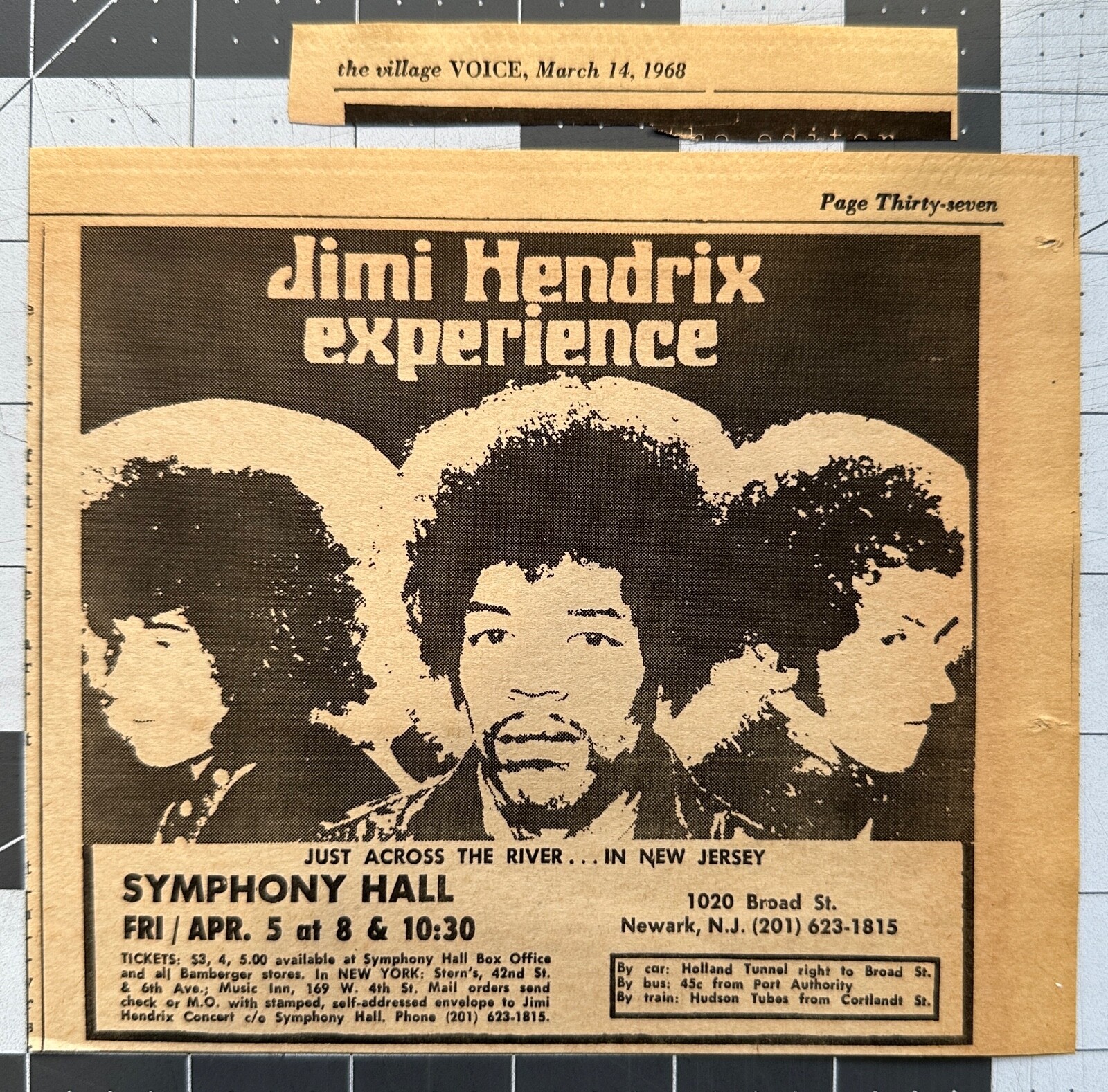 Jimi Hendrix Experience – Original Concert Ad – 1968 April 5 – Symphony Hall, NJ