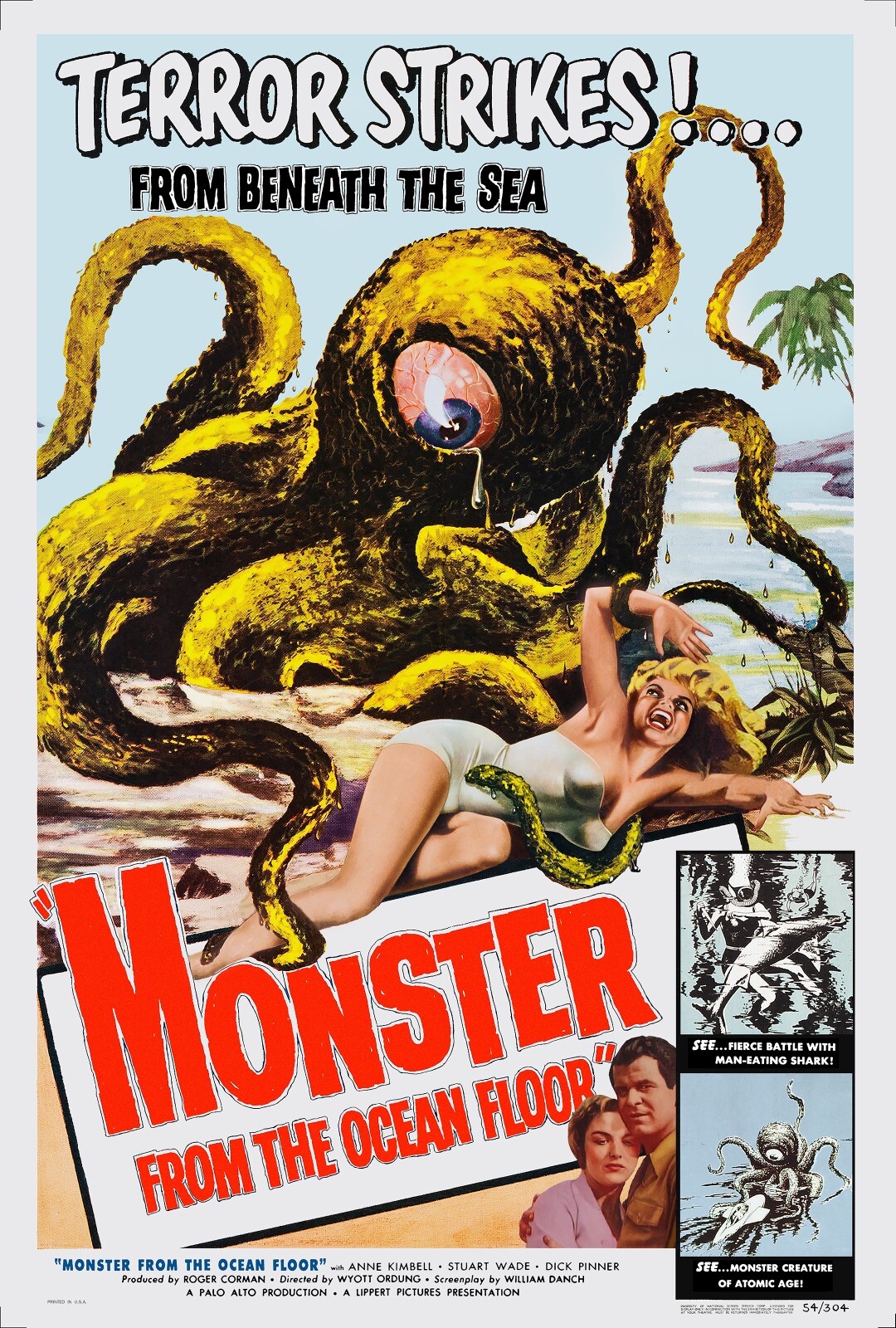 MONSTER FROM THE OCEAN FLOOR (1954) restored one sheet – 27″x40″ movie poster!