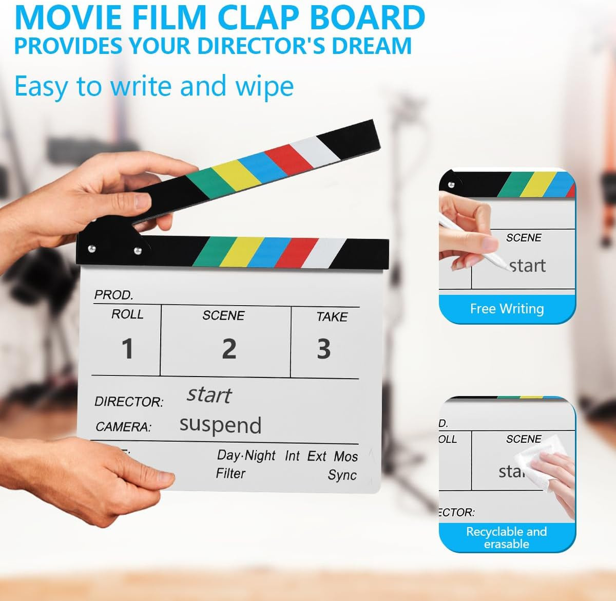 12″X11″ Movie Film Clap Board Wooden Movie Clapboard Film Clapper Board