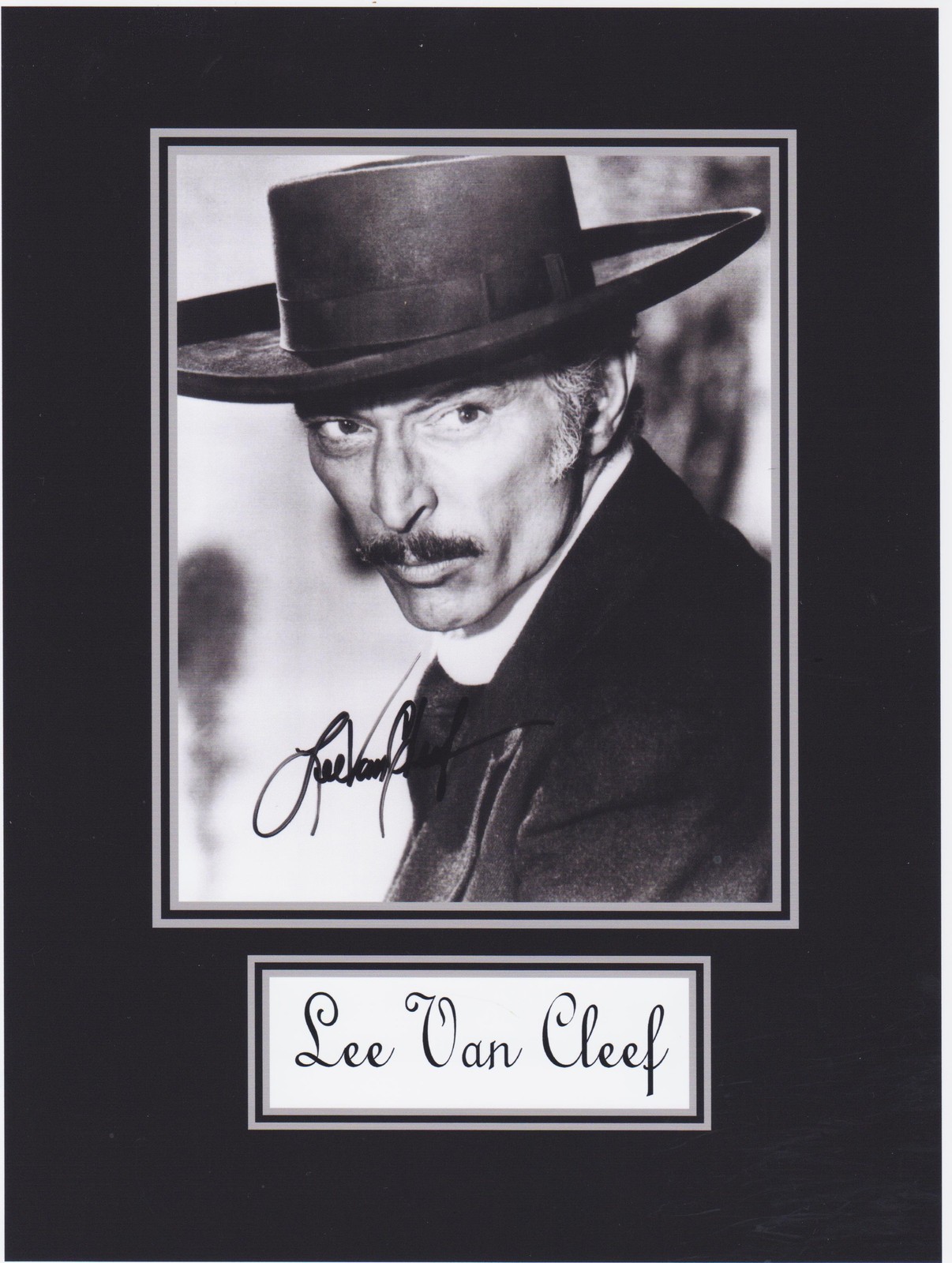 LEE VAN CLEEF 8 by 10 REPRINT PHOTO & REPRINT AUTOGRAPH ON GLOSSY PHOTO PAPER