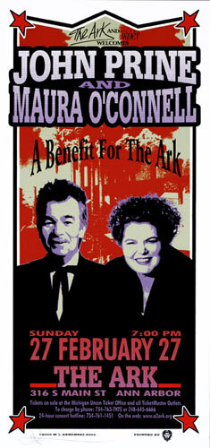 John Prine Maura O’Connell 2000 silkscreen photo handbill by Arminski Ann Arbor