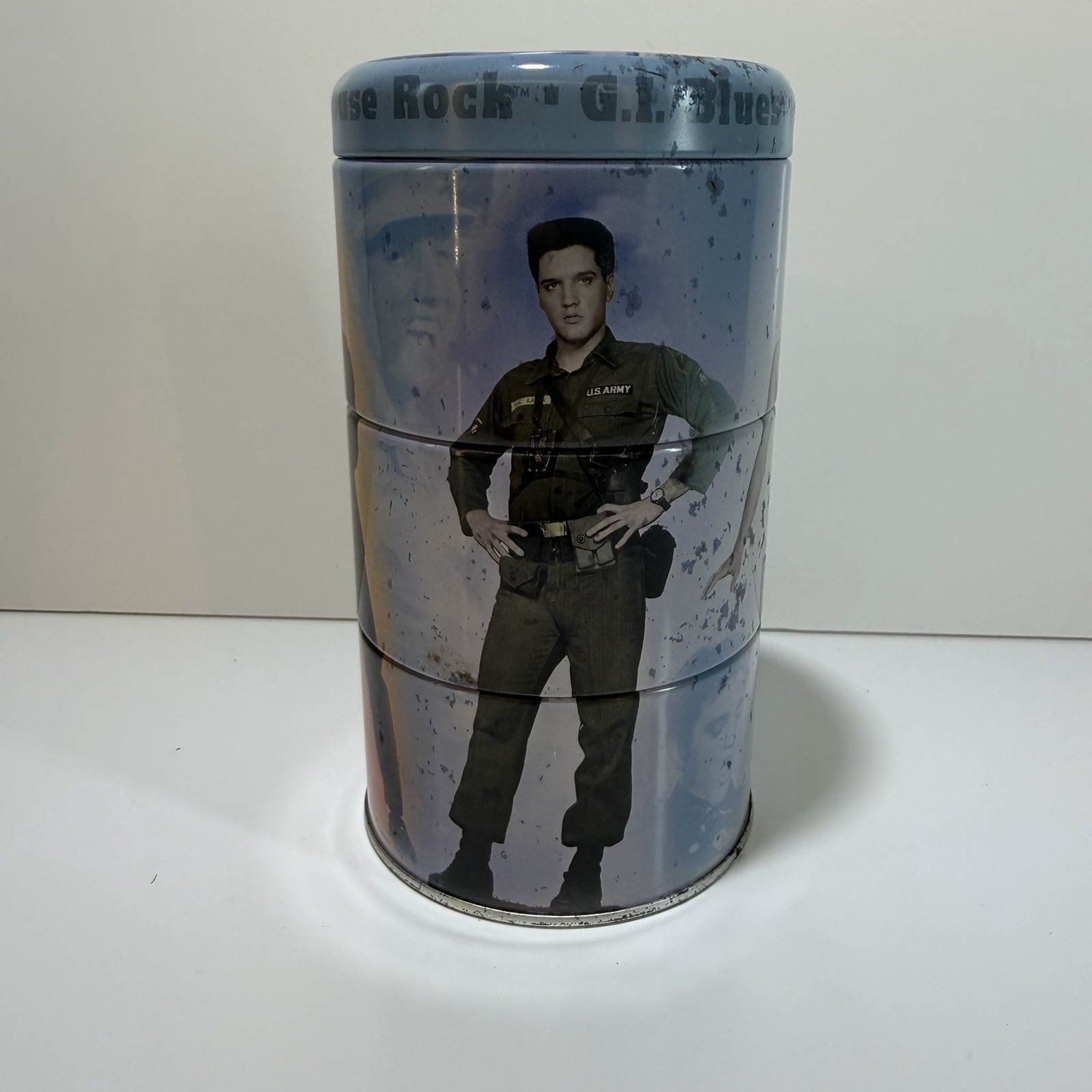 Elvis Ptrsley Stackable Collectible Tin GI Blues Viva Las Vegas Jailhouse Rock