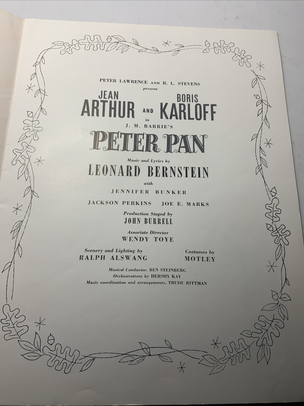 Jean Arthur “PETER PAN” Boris Karloff / Leonard Bernstein 1950 Souvenir Program
