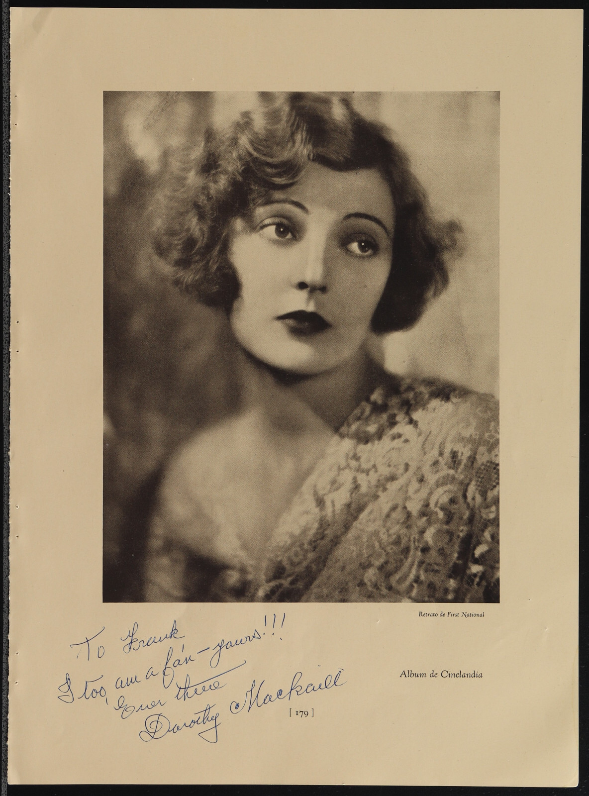 Dorothy Mackaill Signed 10″ x 14″ Book Picture /Autographed Silent Film Actress