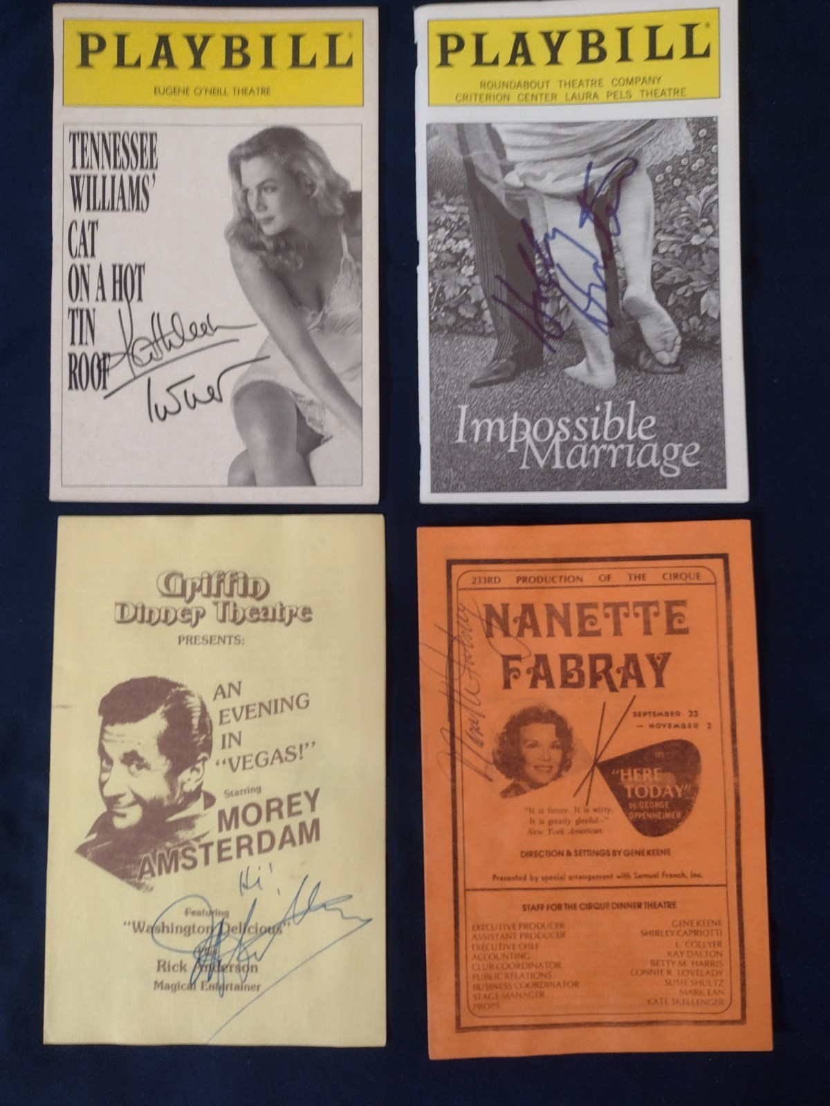 4 Autographed Playbills Kathleen Turner Holly Hunter Morey Amsterdam Nan Fabray