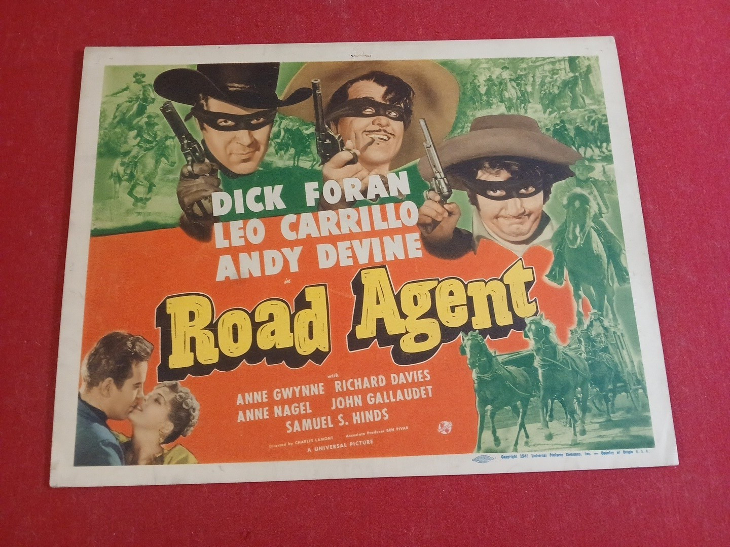 Road Agent Movie Lobby Card (1941) Andy Devine – Dick Foran