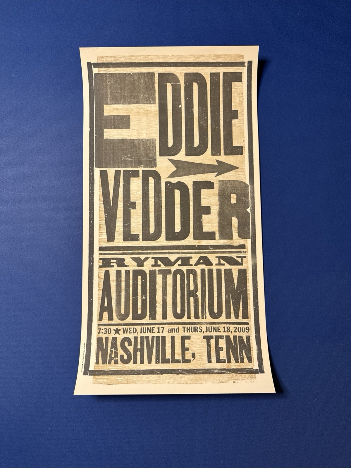 Eddie Vedder Nashville Tennessee 2009 Ryman Auditorium Poster Hatch