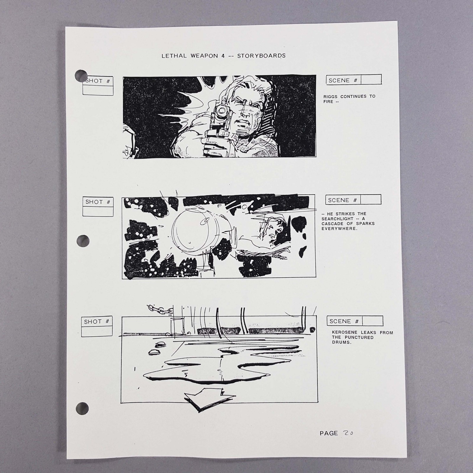 Lethal Weapon 4 Production Used Storyboard Riggs Fires Gun Boat Shootout
