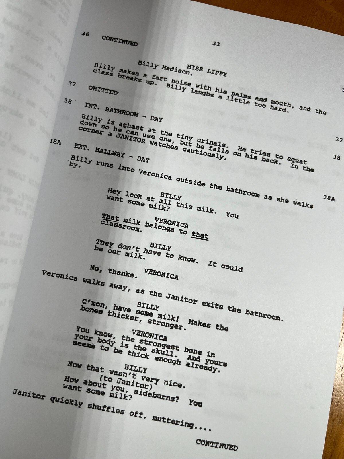 Billy Madison Script Signed- Autograph Reprints- Adam Sandler, Chris Farley
