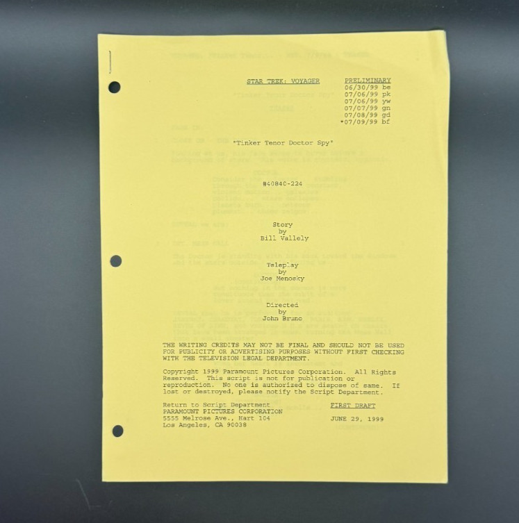 Star Trek Voyager Script LOT Annotated +PRODUCTION Docs +COA -S06E04 GENUINE