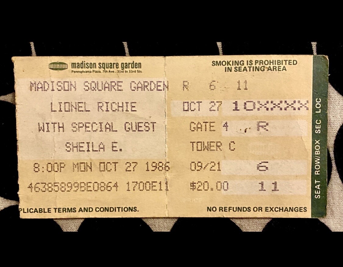 LIONEL RICHIE & Sheila E. – MADISON SQUARE GARDEN – OCT 27 1986 – 6TH ROW TICKET
