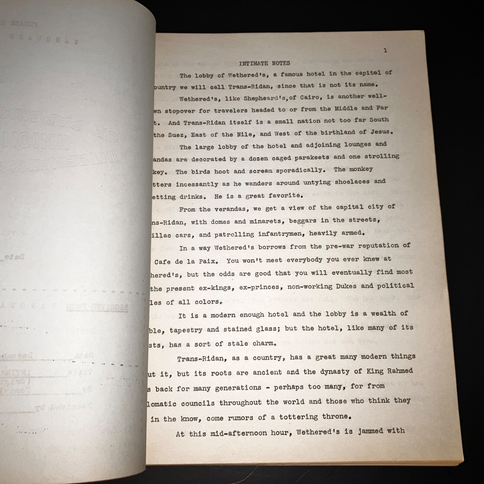 INTIMATE NOTES (1946) Daniel Taradash Story Treatment Selznick Personal COA
